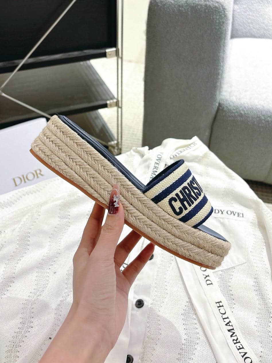 Dior Dway Raffia Embroidered Platform Wedge Slide-2